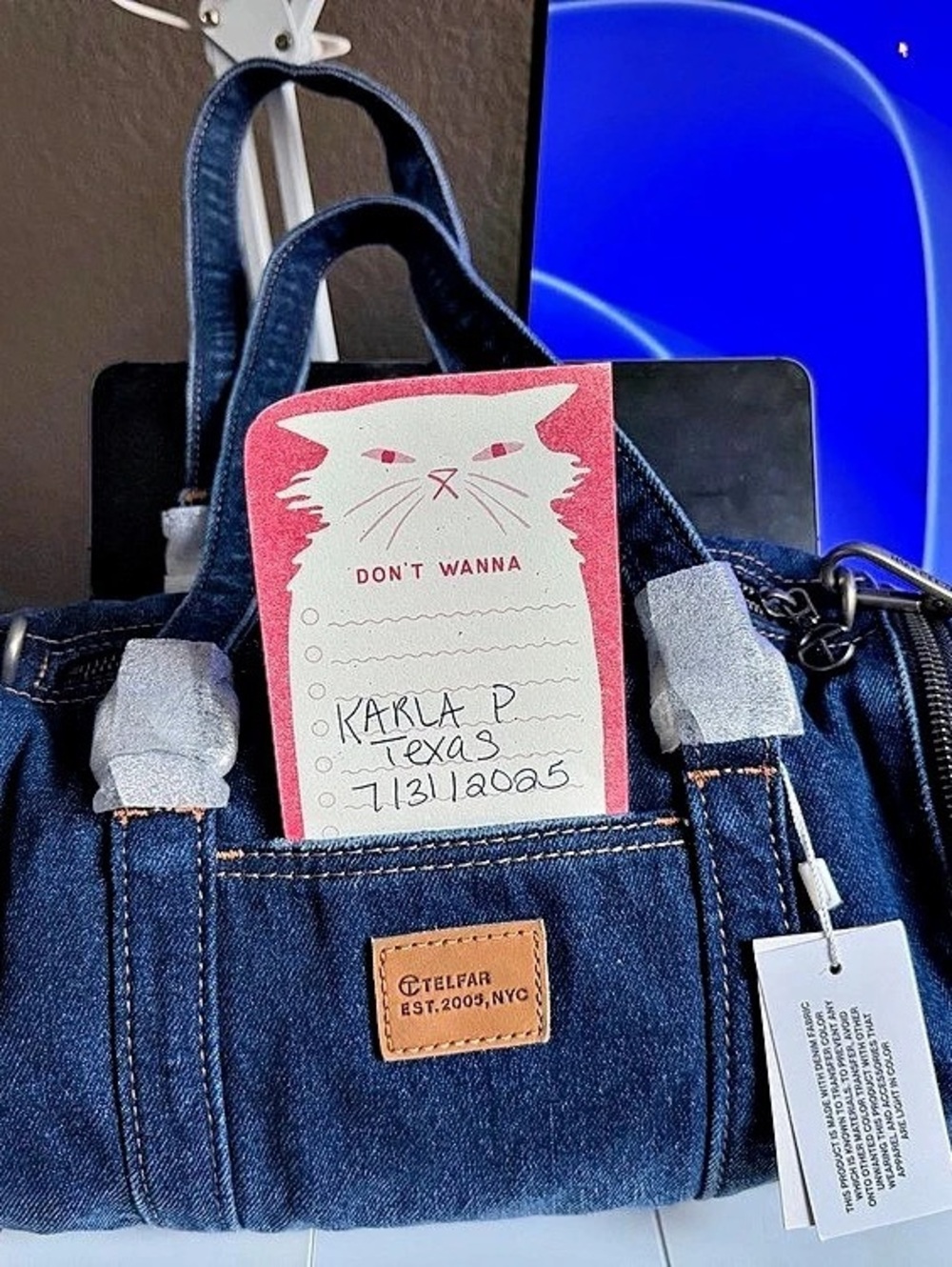 Telfar Denim medium Duffle in Blue NWT